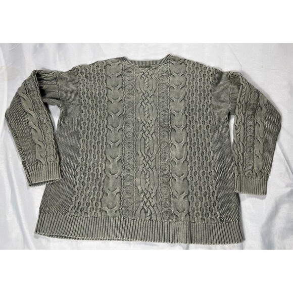 J Jill Olive Green Mineral Wash Thick Cable Knit Chunky Cotton Sweater L Tall - Picture 3 of 12